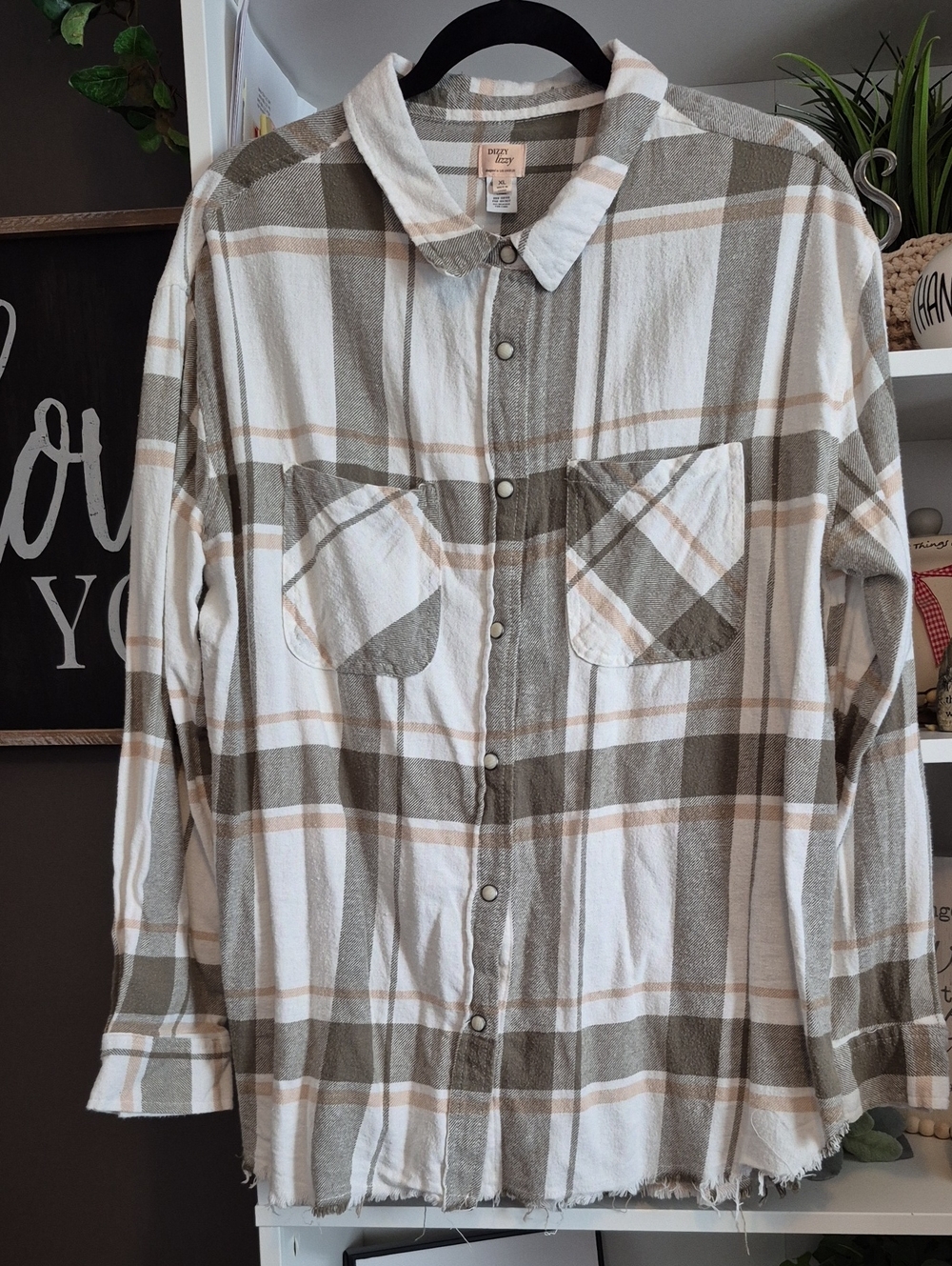 Cozy Plaid Button-Up Shirt Jacket - Beige/White